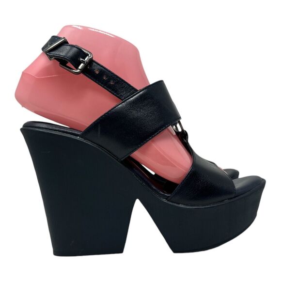 Carlo Rossetti Platform Pump Open Toe Black  Leather Women’s Shoe Size USA 6.5 - Picture 7 of 11